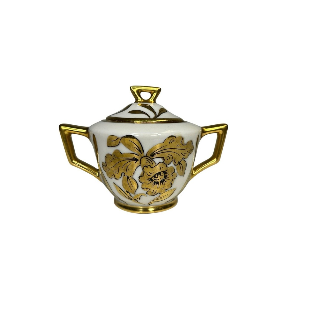 Vintage Stouffer SFR3 Sugar Bowl‎ & Lid Golden Orchid Artist Signed Hand Painted